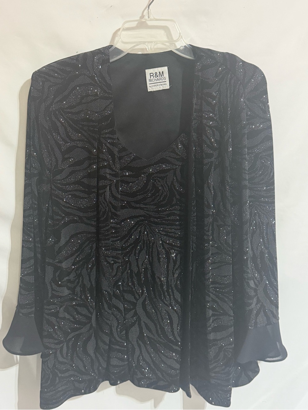 R&M Richards Black Sparkle Two-Piece Evening Top and Jacket